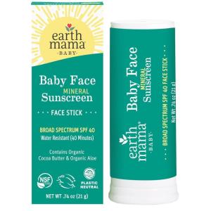 imageEarth Mama Baby Face Mineral Sunscreen Stick SPF 40  NonNano Zinc Contains Organic Cocoa Butter ampamp Aloe  Babies Kids ampamp Family 074OunceSPF 40