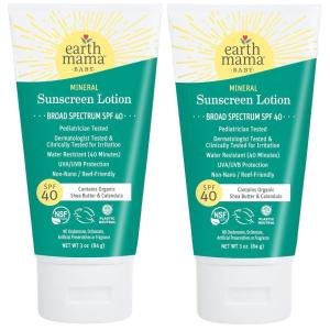 imageEarth Mama Baby Mineral Sunscreen Lotion SPF 40  NonNano Zinc Natural Water Resistant Sun Cream for Babies Kids ampamp Adults 3Ounce3 Ounce Pack of 2