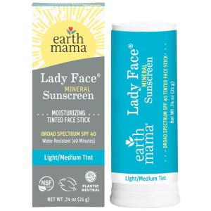 imageEarth Mama Lady Face Tinted Mineral Sunscreen Stick SPF 40 MediumDark Tint  Contains Organic Shea ampamp Cocoa Butter  Foundation  Concealer  Contour Blends with Most Skin TonesLightMedium
