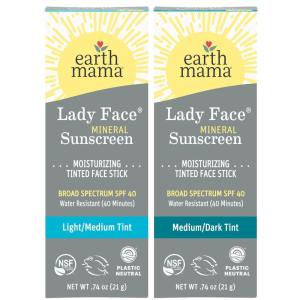 imageEarth Mama Lady Face Tinted Mineral Sunscreen Stick SPF 40 MediumDark Tint  Contains Organic Shea ampamp Cocoa Butter  Foundation  Concealer  Contour Blends with Most Skin TonesSet