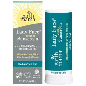 imageEarth Mama Lady Face Tinted Mineral Sunscreen Stick SPF 40 MediumDark Tint  Contains Organic Shea ampamp Cocoa Butter  Foundation  Concealer  Contour Blends with Most Skin TonesMediumDark
