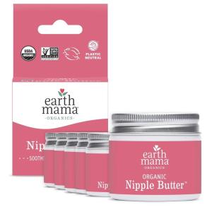 imageEarth Mama Organic Nipple Butter  Nipple Cream Safe for Breastfeeding  Postpartum Essentials for Nursing  Non Lanolin Nipple Cream 2Fluid Ounce2 Fl Oz Pack of 6