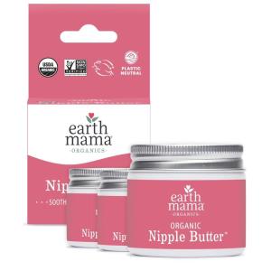 imageEarth Mama Organic Nipple Butter  Nipple Cream Safe for Breastfeeding  Postpartum Essentials for Nursing  Non Lanolin Nipple Cream 2Fluid Ounce2 Fl Oz Pack of 3