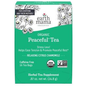 imageEarth Mama Organic Peaceful Tea  Stress Less Calming Relaxing Herbal Blend Safe for Pregnancy ampamp Beyond 16 Teabags Per Box