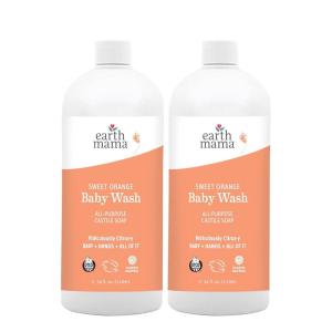 imageEarth Mama Sweet Orange Baby Liquid Wash Foaming Hand Soap Organic All Purpose Body Wash for Sensitive Skin Castile Soap with Coconut Oil Shea Butter Calendula ampamp Aloe34 Fl Oz Pack of 2