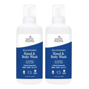 imageEarth Mama Wild Peppermint Hand ampamp Body Wash  Foaming Castile Soap Liquid and Hand Soap Made with Organic Wild Mint ampamp Peppermint Oil 53 fl oz34 Fl Oz Pack of 2